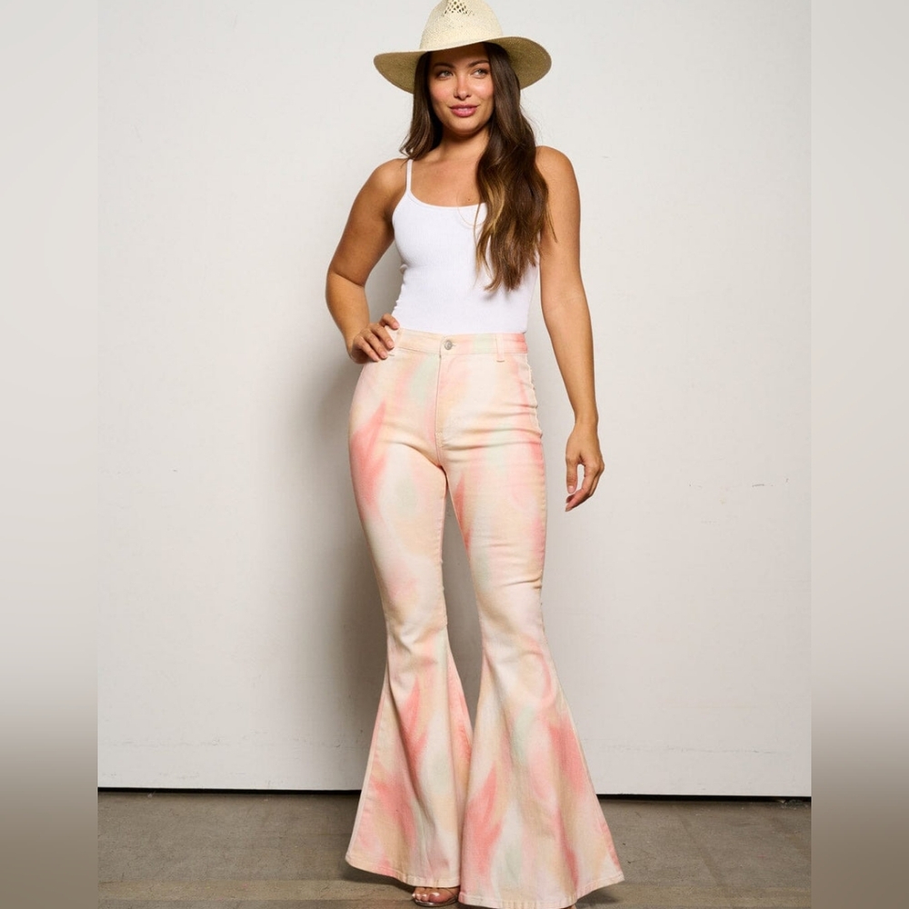 Nwt Peach Love Tye Dye Bell Bottom Summer Festival Denim Pants